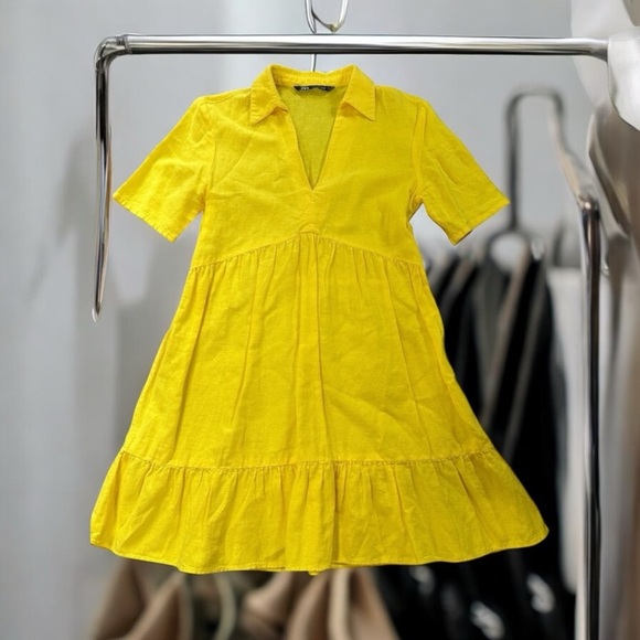Zara Sunny Yellow Collared Mini Dress - Picture 8 of 8